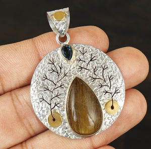 Pendentif Arbre de Vie en argent sterling 925 doré |   Bijoux bohèmes tendance faits à la main pour anniversaire, vente en gros - Product Image 4