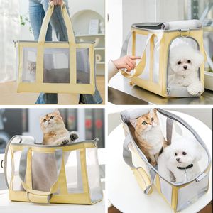 Taşınabilir katı örgü köpek ve kedi taşıyıcı katlanabilir fermuar kapatma ile evcil hayvan seyahat çantası nefes PU çanta küçük evcil hayvanlar için - Product Image 5