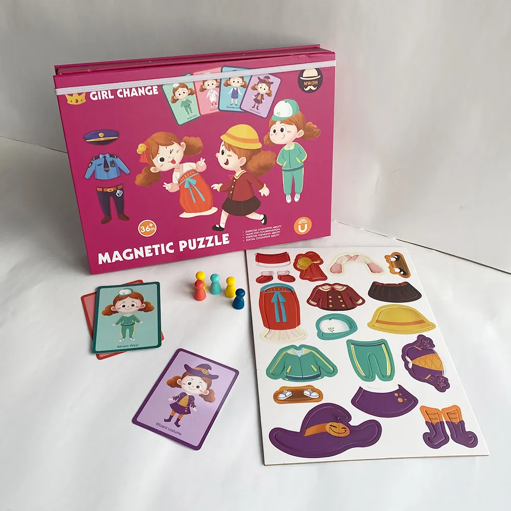 बच्चों के लिए व्यस्त किताब, गेम बोर्ड के साथ 3-8 वर्ष की आयु के बच्चों के लिए चुंबकीय जिगसॉ पहेली बक्से