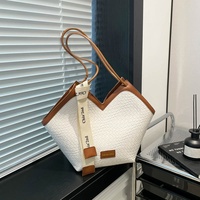 Sac Fourre-Tout Rétro Grande Capacité pour Femmes 2025, Style Tissé, Sac à Bandoulière Unique Sous les Bras, Fermeture Éclair, Polyester, Tendance