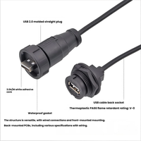 Connecteur femelle USB 2.0 droit étanche IP67/IP68 à clipser, prise PCB 1M2 3m pour panneau arrière
