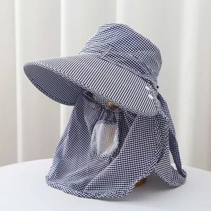 Tea Picking <b>Hat</b> Blue Checkered Wide Brim Sun Protection Upf 50 Outdoor Work Unisex Face Covering <b>Hat</b> - Product Image 3