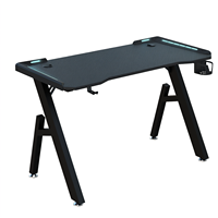 Bureau de jeu pour ordinateur Wquantum moderne en bois avec surface en mélamine, éclairage RVB, porte-gobelet et crochet pour casque