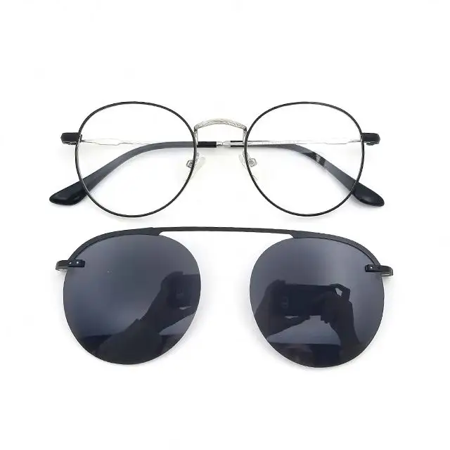 レディストック高品質眼鏡フレームアイウェアクリップ偏光ユニセックスステンレスプリント付きメガネ