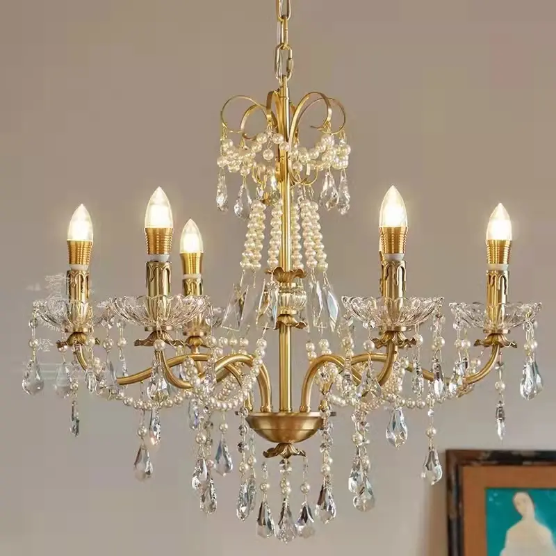 Медные люстры, декоративные подвесные светильники для виллы, медные свечи, фонарь Rococo, французская потолочная лампа