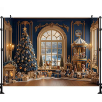 Latar Belakang Spanduk Bertema Kepingan Salju Hadiah Natal Biru Vintage, Pesta Ulang Tahun Anak-anak, Latar Belakang Fotografi Dekorasi Rumah