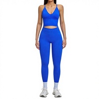 Set Yoga Solid Seamless Custom Logo, Pakaian Fitness Cantik dengan Desain Punggung Terbuka, Elastis Tinggi untuk Lari dan Olahraga, Set 2-Piece Wanita
