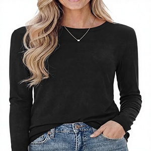 Chemises à manches longues pour femmes LeJing, automne-hiver, col rond, hauts décontractés, coupe ample, 92% polyester, 8% élasthanne, Chine, sans motif, 2026 - Product Image 1