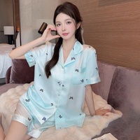 Haute qualité dame été pyjamas à manches courtes col en v haut + taille élastique Shorts ensemble nouvelles femmes lisse glace soie vêtements de nuit costume