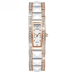 New Women's Rectangular Steel Band <b>Watch</b> Crystal Encrusted Ceramic <b>Case</b> 18mm Delicate Small Dial Waterproof Women's Quartz <b>Watch</b> - Product Image 3