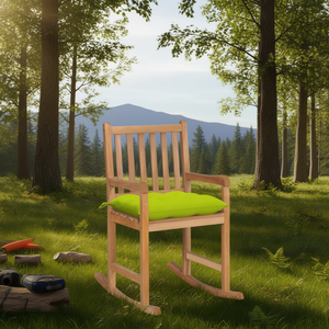 Fauteuil à bascule en bois avec coussin vert, mobilier de jardin extérieur, style traditionnel, construction en bois massif - Product Image 2