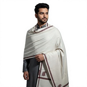 Men's <b>Wool</b> Shawl Long Winter <b>Wrap</b> with Geometric Pattern Embroidered Border Quick-Dry & Breathable for Daily Use - Product Image 1