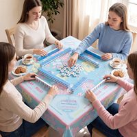Taplak Meja Mahjong Soulchen 56" X 56" Motif Bunga Persegi Imitasi Katun Fleece dengan Kartu Aturan, Ubin, Permainan, Suvenir Pesta Malam
