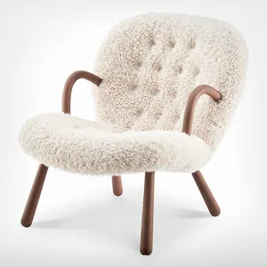 Chaise en forme de palourde en peau de mouton-Chaise à cheveux longs Luxe Sherpa Tissu tissé avec pied en bois