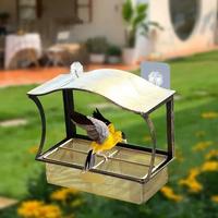Mangeoire à oiseaux en métal Oniya avec ventouses puissantes, mangeoire à oiseaux suspendue pour extérieur, décoration de jardin pour l'observation des oiseaux