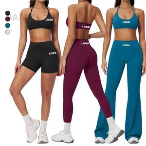 <b>Women</b> Adjustable Halter Bra High Waist Yoga Shorts <b>Leggings</b> Flare Pants Sports Suits Buttery Soft Gym Fitness Workout Sets - Product Image 1