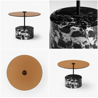 Table basse ronde personnalisée en pierre ambrée, base sculpturale en marbre noir naturel, mobilier moderne pour villa et salon