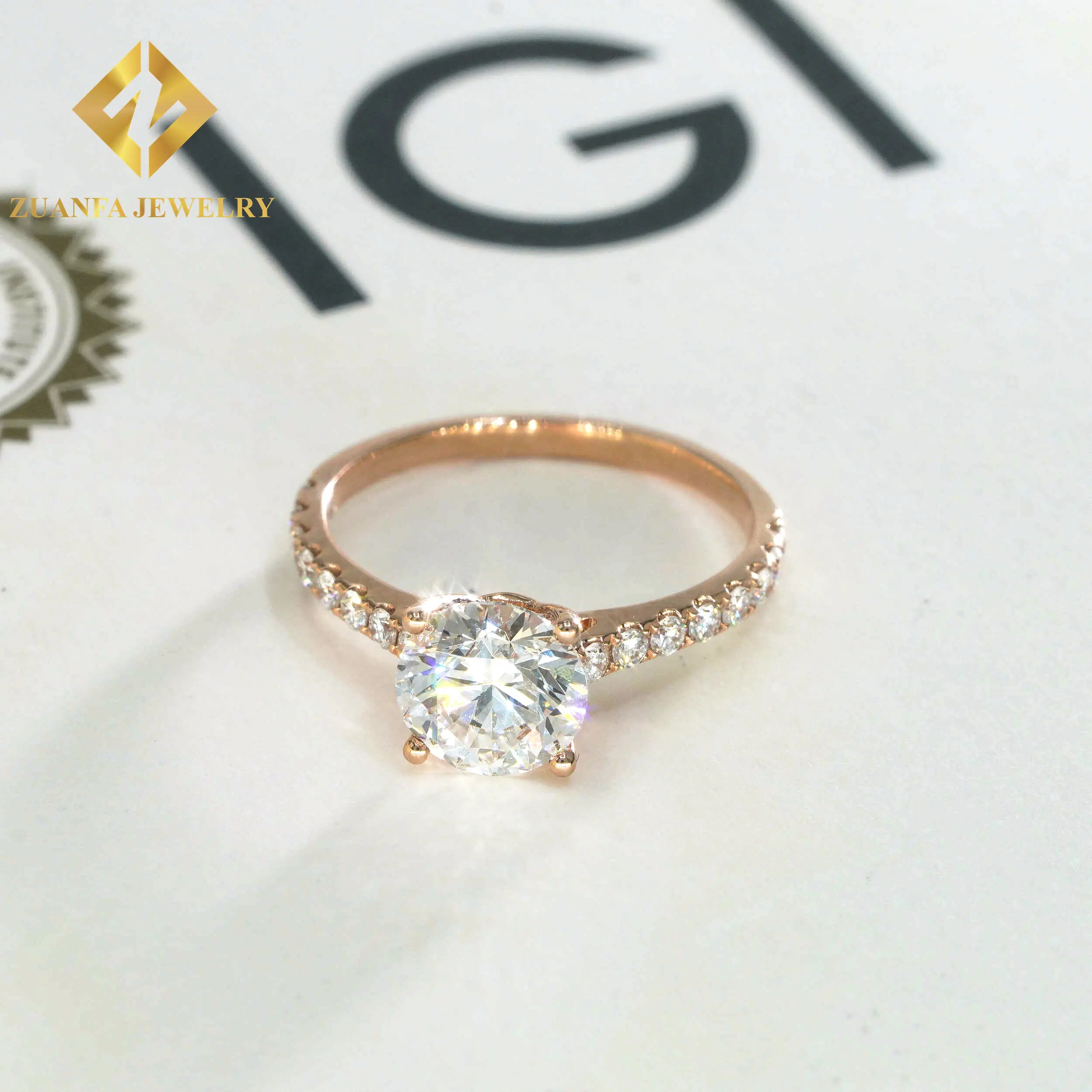 IGI Lab sertifikat berlian tumbuh 10K emas mawar padat potongan brilian 1 karat berlian Lab setengah cincin pernikahan