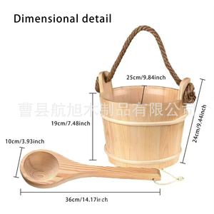 Cubo de madera para sauna con cuchara, 24 cm, material natural, portátil, para sala de sudoración, sauna seca y baño. - Product Image 2