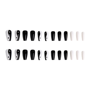 24 <span class=keywords><strong>faux</strong></span> <span class=keywords><strong>ongles</strong></span> gothiques Yin Yang noirs et blancs réutilisables en acrylique, couverture complète, pour <span class=keywords><strong>manucure</strong></span> DIY artistique pour femmes et filles - Product Image 4