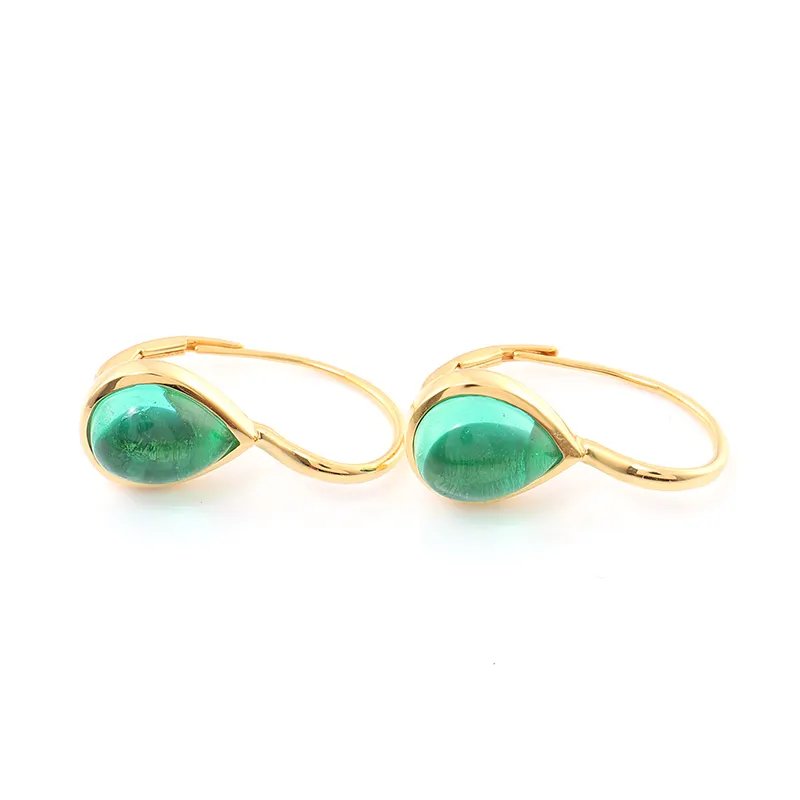 Redoors Pear Lab Grown Cabochon Emerald 10k 14k 18k Real Gold Earrings Vintage 2022 For Women Wedding