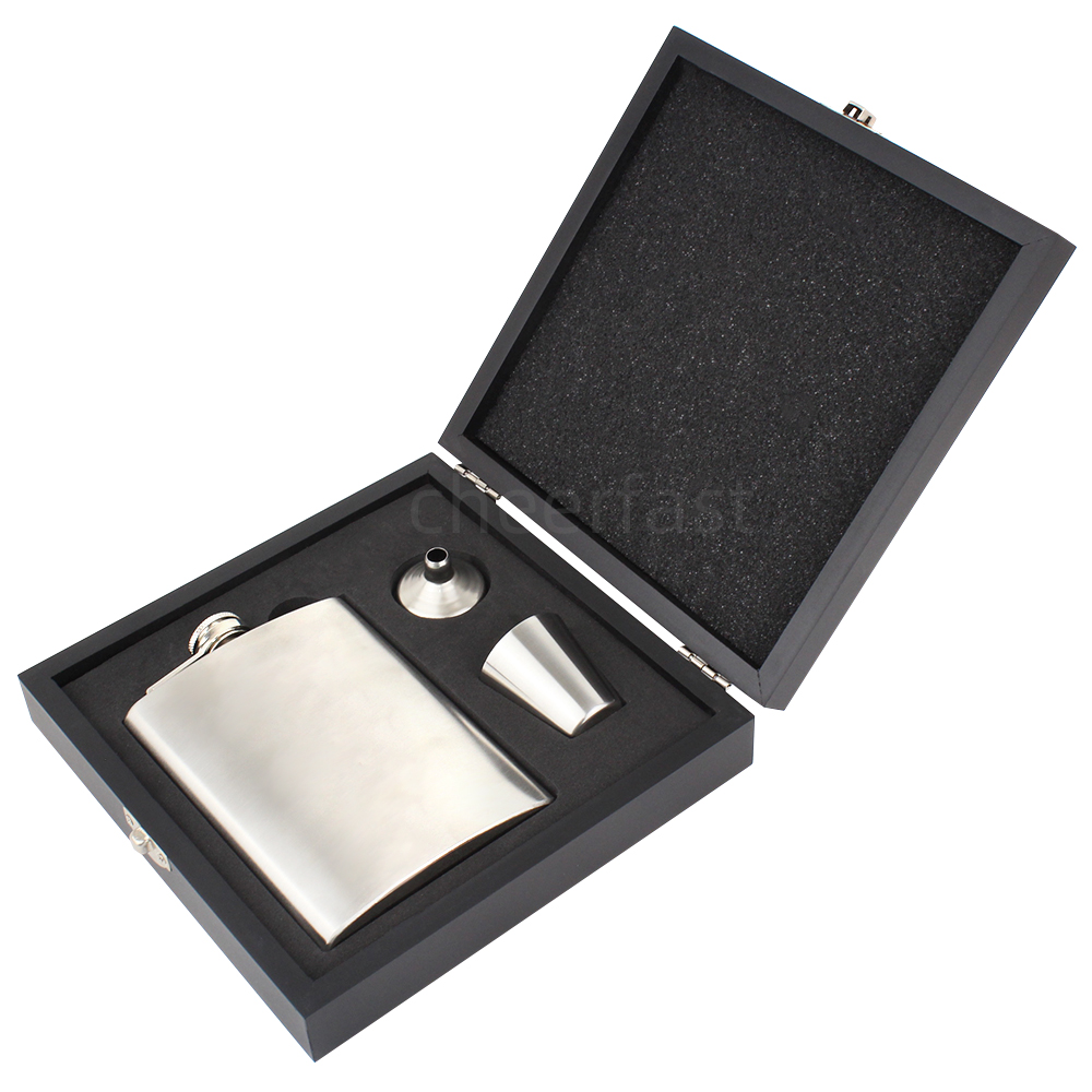 Set Regalo Fiaschetta in Scatola di Legno Nera