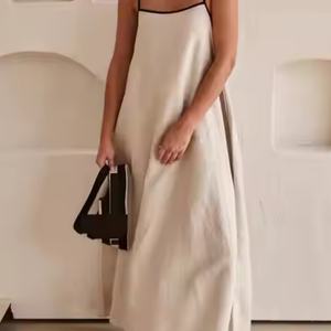 ชุดเดรสฤดูร้อนปี 2025 ป้ายกำกับสั่งทำพิเศษ สายเดี่ยวบางเบา ชุดเดรสชายหาดสีพื้นสำหรับผู้หญิง ชุดเดรสผ้าลินิน 100% สำหรับฤดูร้อน - Product Image 5