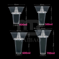Tasse à emporter en verre PET PP de qualité alimentaire éco recyclable à impression personnalisée Thé Boba 2 en 1 Tasse en plastique avec bol à collation Plateau de baignoire