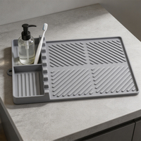 Tapis de séchage en silicone de qualité alimentaire avec compartiment de rangement, tapis de drainage imperméable pour évier de cuisine et comptoir de salle de bain