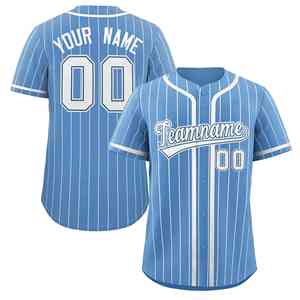 Custom <b>Light</b> Blue White Stripe Fashion Design Full Button Authentic Baseball Jersey - Product Image 1