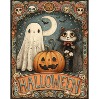 CHENISTORY Peinture par numéros DIY pour adultes, thème Halloween : Fantômes, citrouilles et chatons, à colorier par numéros