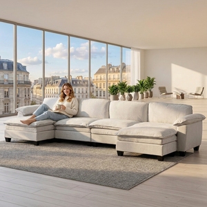<span class=keywords><strong>Canapé</strong></span> modulaire en forme de U pour 4 personnes, <span class=keywords><strong>canapé</strong></span> moderne en tissu moelleux avec ottoman, meubles de salon - Product Image 1