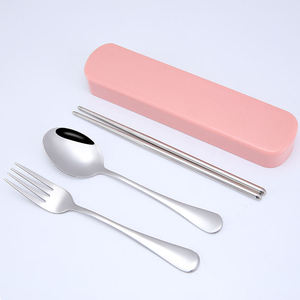 Portable Reusable Stainless Steel Chopsticks Spoon Fork Cutlery Set with Wheat <b>Box</b> - Product Image 2