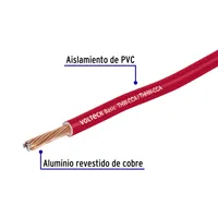 Câble rectangulaire en PVC rouge torsadé VOLTECK THW CCA 12 AWG, 1 rouleau de 100 mètres, 300V IP20 0-50C, usage bâtiment/industriel
