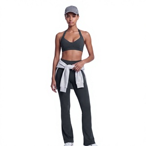 Ensemble de yoga sans couture gris foncé pour femmes, leggings taille haute, soutien-gorge de sport, tenue de sport 2 pièces - Product Image 1