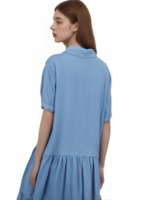 Robe chemise en jean bleu léger pour femme pour les fêtes d'été Vestidos à volants plissés à col en V