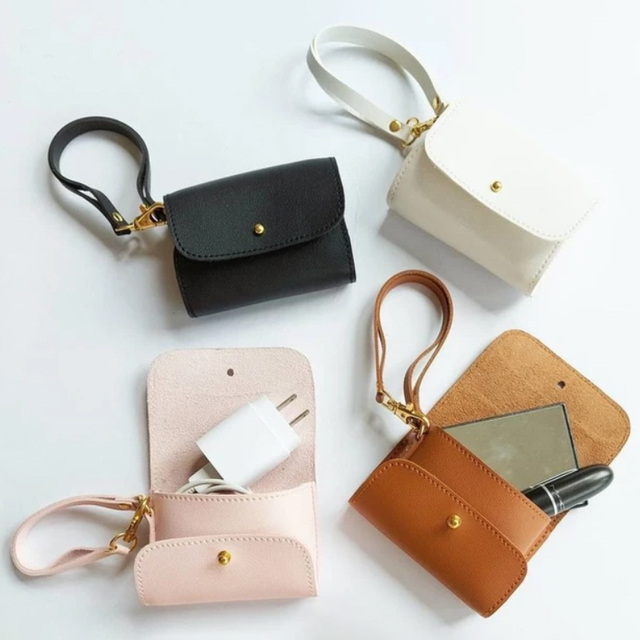 Small Wristlet Pouch Earphone Holder Charger Storage Bag Mini Lipstick Bag PU Leather Coin Pouch Wallet with Wrist Strap