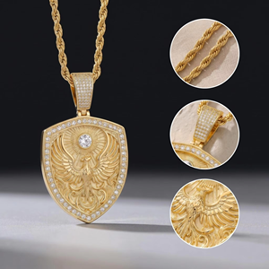 Ciondolo Scudo Vichingo <span class=keywords><strong>Fenice</strong></span> in <span class=keywords><strong>Argento</strong></span> Sterling S925 con Moissanite Hip Hop, Iced Out, Diamanti VVS1, Supera il Test del Diamante, per Uomo, Regalo per Feste - Product Image 2