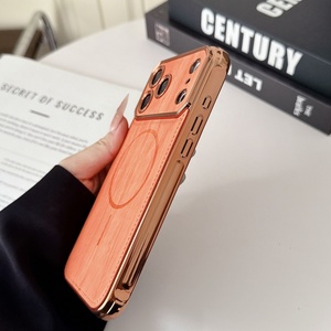 Coque de téléphone magnétique en cuir grainé électroplaqué avec texture pour iPhone 17 Air 16 15 <span class=keywords><strong>Pro</strong></span> Max, coque arrière de conversion originale en TPU - Product Image 5