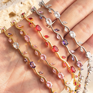 Nouveau style <span class=keywords><strong>de</strong></span> collier pour femme, chaînes <span class=keywords><strong>de</strong></span> mode délicates, pendentif feuille <span class=keywords><strong>de</strong></span> vigne, <span class=keywords><strong>fleur</strong></span> et tulipe en zircon coloré - Product Image 3