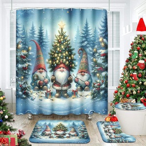 Blue <b>Christmas</b> Gnomes Tree Polyester <b>Shower</b> <b>Curtain</b> Bathroom <b>Curtain</b> Digital Print Waterproof Custom Print Wholesale Modern - Product Image 1