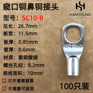 ขั้วต่อวงแหวนฮันยี่ SC10-6 8 10 ทองแดงบริสุทธิ์ 10 ตร.มม. อุปกรณ์เชื่อมต่อทางไฟฟ้าสำหรับงานวิศวกรรมไฟฟ้า - Product Image 2