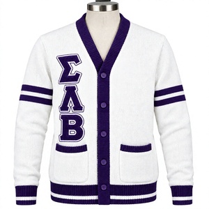OEM FRATERNITY SIGMA LAMBDA BETA <b>WHITE</b> <b>CARDIGAN</b> ACRYLIC <b>KNITTED</b> WOMEN'S SWEATERS GREEK EMBROIDERY LOGO WINTER UNIVERSITY VARSITY - Product Image 1