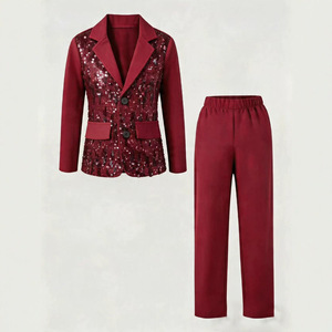 <span class=keywords><strong>Costume</strong></span> de cérémonie pour enfants rouge bordeaux à manches contrastantes et sequins, infroissable, idéal pour les événements festifs, les réceptions, le piano, les anniversaires et le Nouvel An - Product Image 6