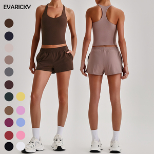 EVARICKY - Conjunto Deportivo de <span class=keywords><strong>2</strong></span> Piezas para Mujer, Camiseta de Gimnasio de Secado Rápido con Logotipo Personalizado al por Mayor, Pantalones Cortos de Yoga, Ropa Deportiva de Alta Elasticidad - Product Image 1