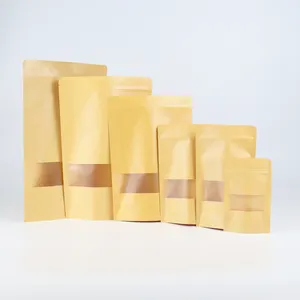 Window Biodegradable Paper Kraft Plastic Food Bag Kraft Paper Pouch for Food