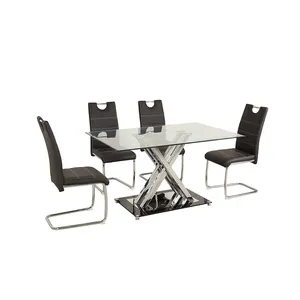 Giao Hàng Nhanh Cổ Phiếu Hiện Đại Tempered <span class=keywords><strong>Glass</strong></span> Bàn Ăn Bộ 6 Ghế Phòng Ăn Bộ - Product Image 1