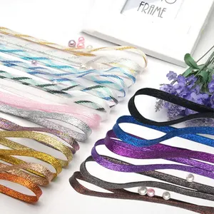 Polyester flat shoelaces Tubular Silver Gold Pearl Glitter Shoelaces for Sneakers
