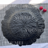 Assiettes de présentation rondes en plastique de 13 pouces avec bord festonné, motif corail marin noir et floral, pour dîner et réception de mariage