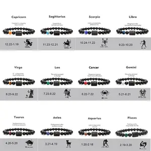 핫 세일 조디악 탄성 팔찌 남성 천연 마노 스톤 팔찌 12 기호 독특한 선물 조디악 팔찌